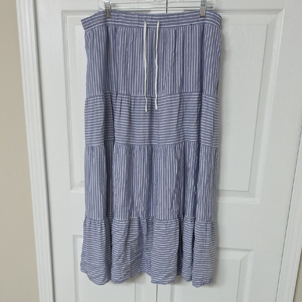 Time and Tru Blue and White Striped Maxi Skirt